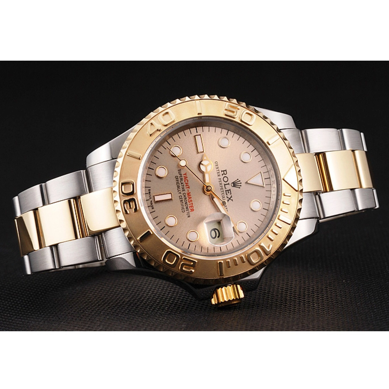 Aaa replica watch Swiss Dial Rolex Gold Yacht-Master Bracelet Champagne Stainless Case Bezel Steel Two Tone 0707